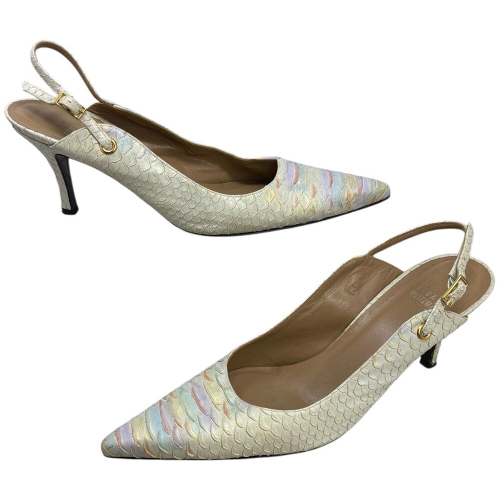 Stuart Weitzman Cream Iridescent Python Embossed … - image 10